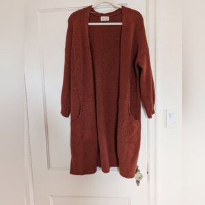 Women's Universal Thread Open-Front Long Cardigan in Rust